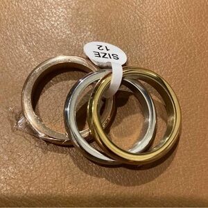 NWT! Set of 3 Elegant Gold, Silver, and Bronze Ring Set stainless steel